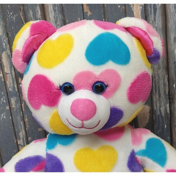 Build a Bear Workshop Colorful Pastel Hearts Plush Stuffed 16" Teddy Bear Toy - Picture 2 of 10